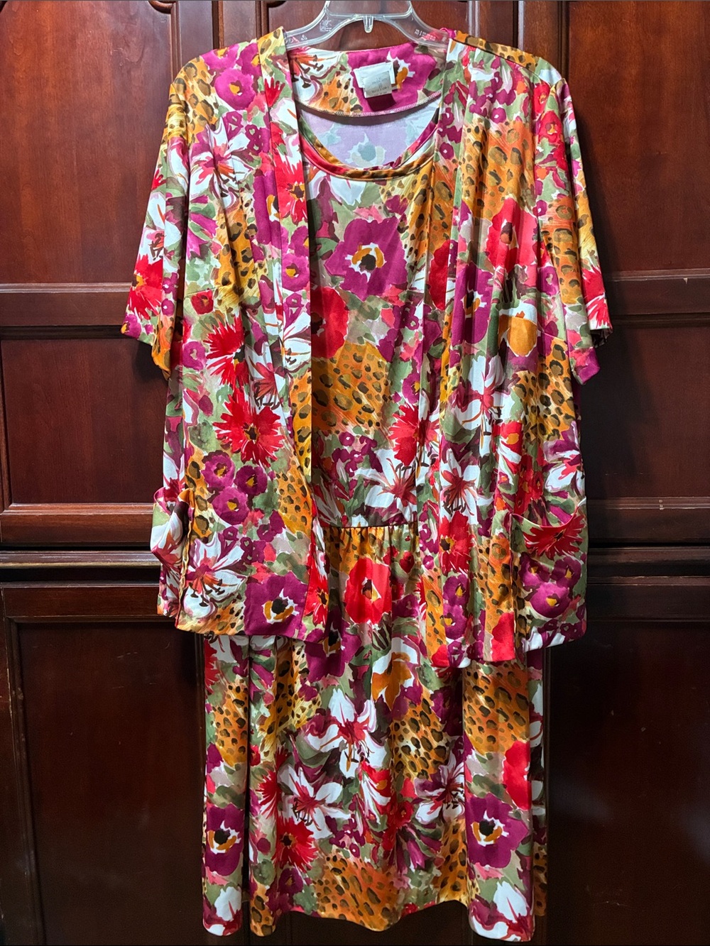 Vintage plus size Floral Pink and Orange Two-Piece Dress Set